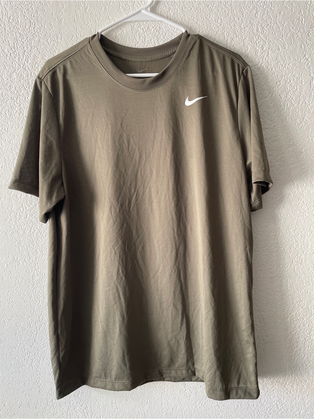 Nike Men's Olive Short Sleeve Dry-Fit  Crew Tee with White Swoosh-NWT